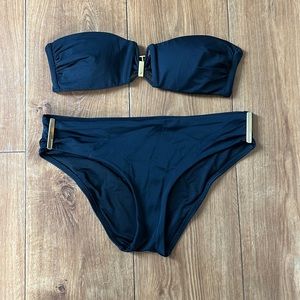 Victoria's Secret Black Strapless Bikini Set with Gold Accents